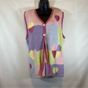 Vintage CJ Banks Colorful Pastel Heart Patterned Vest